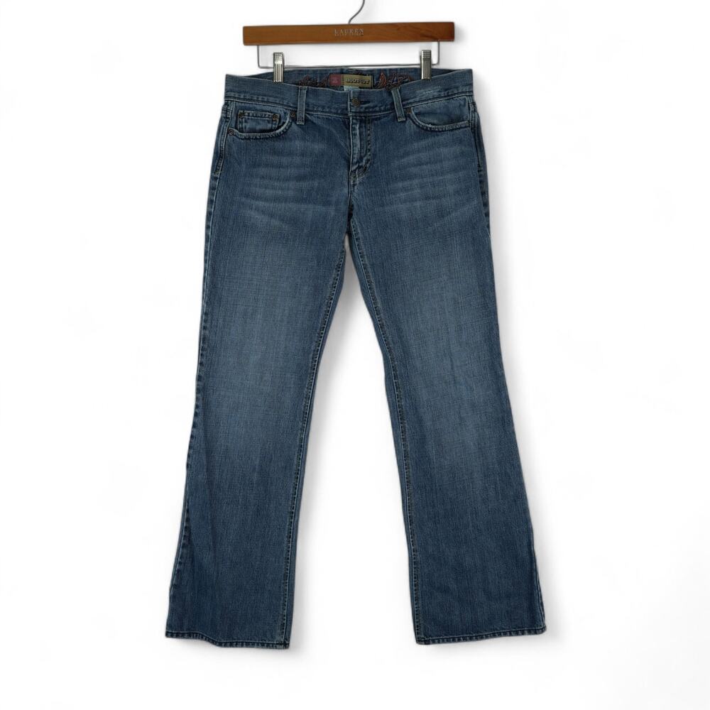 Vintage 90s Old Navy Jeans Womens 8 Regular Blue‎ Bootcut Tramp Stamp Distressed - Picture 3 of 13